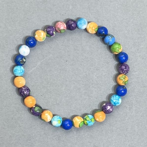 Variscite Bracelet (Synthetic) Smooth Beads, 6.5 mm diameter, 18 cm length, stretch