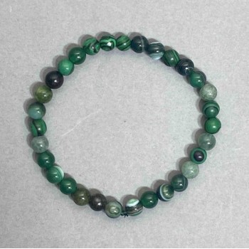 Bracelet with Agate, Malachite, and Jadeite — smooth beads, 6mm diameter, 18 cm length, stretchy