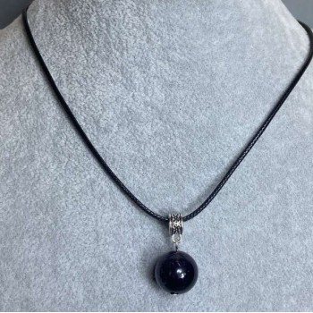 Amethyst Bead Pendant, Ball-Shaped, 14 mm Diameter, On Cord, 60 cm Length + 5 cm Chain