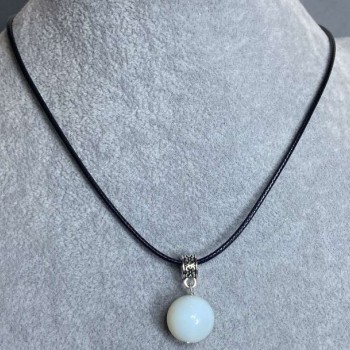 Moonstone pendant (opalite) sphere, 13 mm diameter, on cord with 60 cm length + 5 cm chain