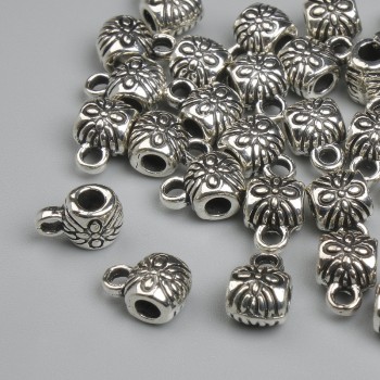 Silver-colored bail findings, size 8×4.5 mm, holes 2–3 mm in diameter, packaging 26 pcs