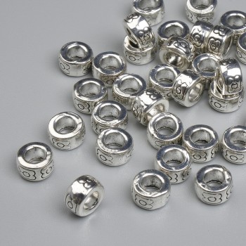 Silver bead insert findings, color: silver metal, diameter 7×4 mm, hole diameter ~3.6 mm, packaging 20 g ~35 pcs