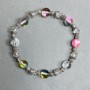 Bracelet with Opal Glass and Czech Crystal - Smooth 8mm Beads, Czech Crystal 6x4.5mm, with Metal Inserts, Length 18 cm, Elastic