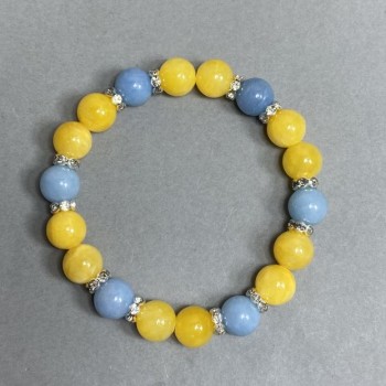 Citrine and Aquamarine Bracelet, Smooth Beads 10mm ±, with Metal Inserts, Elastic, 18 cm