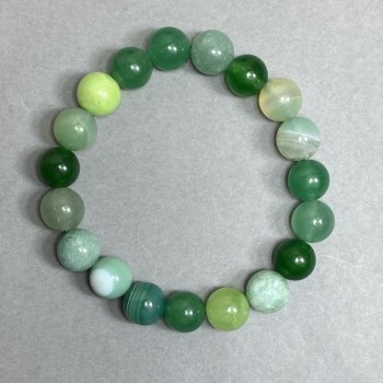 Bracelet of nephrite, agate and onyx — smooth 10mm beads, length 18 cm, stretch