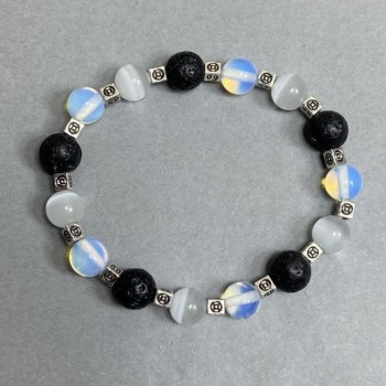 Opalite Bracelet with Lava and Cat's Eye