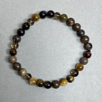 Bracelet of Agate Tiger's Eye and Bullseye, smooth beads 6mm, 18 cm stretch