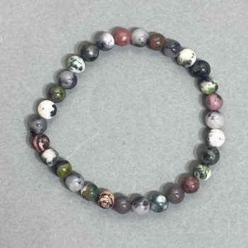 Bracelet with rhodonite, jasper, and labradorite, smooth beads, 6mm diameter, 18 cm length, stretch
