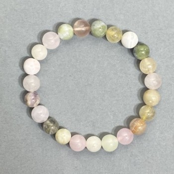 Bracelet with Rose Quartz Hair Quartz and Agate, smooth beads, 8 mm diameter, 18 cm length, stretch