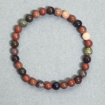 Bracelet with Aventurine and Jasper, smooth round beads, 6mm diameter, 18 cm length, stretch