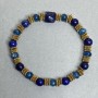 Lapis Lazuli Bracelet with 6 mm Round Beads, 8×8 mm Square Beads, and Apatite Rondelles 6×3.5 mm, with Metal Inlays, 18 cm Stretch