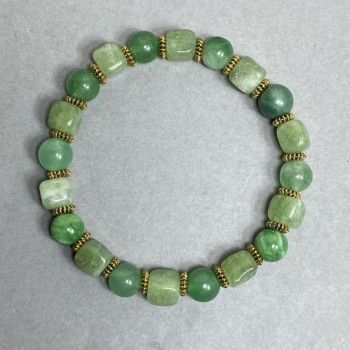Bracelet with nephrite smooth beads 8mm + chrysoprase cubes 6x7mm, 18 cm stretch