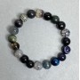 Beaded Bracelet with Agate, Smoky Topaz, and Cat's Eye, 10 mm Smooth Beads, 18 cm Stretch