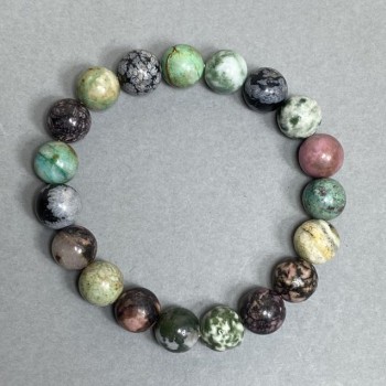 Bracelet with moss agate, rhodonite and jasper beads, 10 mm, 18 cm stretch