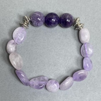 Amethyst bead bracelet with 12mm round beads and faceted 10–13×10mm beads, 18 cm long, stretch