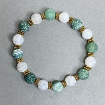 Bracelet Frost Agate Beads 10mm +/- with Metal Inserts, 18 cm stretch
