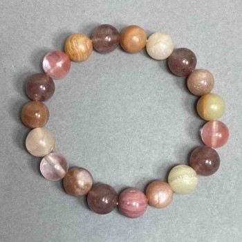 Onyx, Chalcedony and Rose Quartz Bracelet - Smooth 10mm Beads, 18 cm Stretch