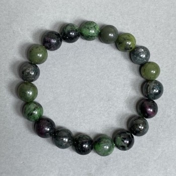 Bracelet with Seraphinite, Jadeite, and Zoisite - Smooth 10 mm Beads, Length about 18 cm, Stretch