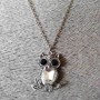 Owl on a Branch Pendant on Chain with White Crystal, 52 cm Chain Length, 3.5 cm Diameter