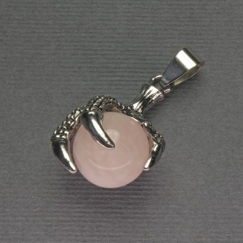 Pink Quartz Paw Pendant with Ball, 18×37 mm, silver-toned metal