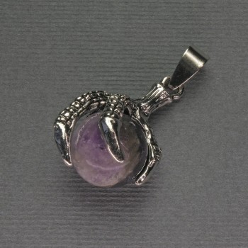 Pendant Amethyst Paw with Ball 18x37mm +/- Silver-Tone Metal