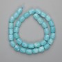 Aquamarine barrel beads, 10 mm diameter, 5x9 mm, on thread, 38 cm length