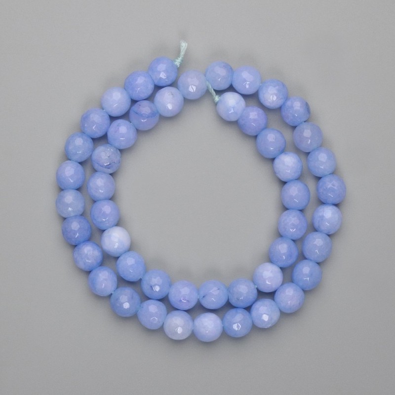 Faceted Aquamarine Beads, Round, 8mm Diameter, 37cm Length on Thread
