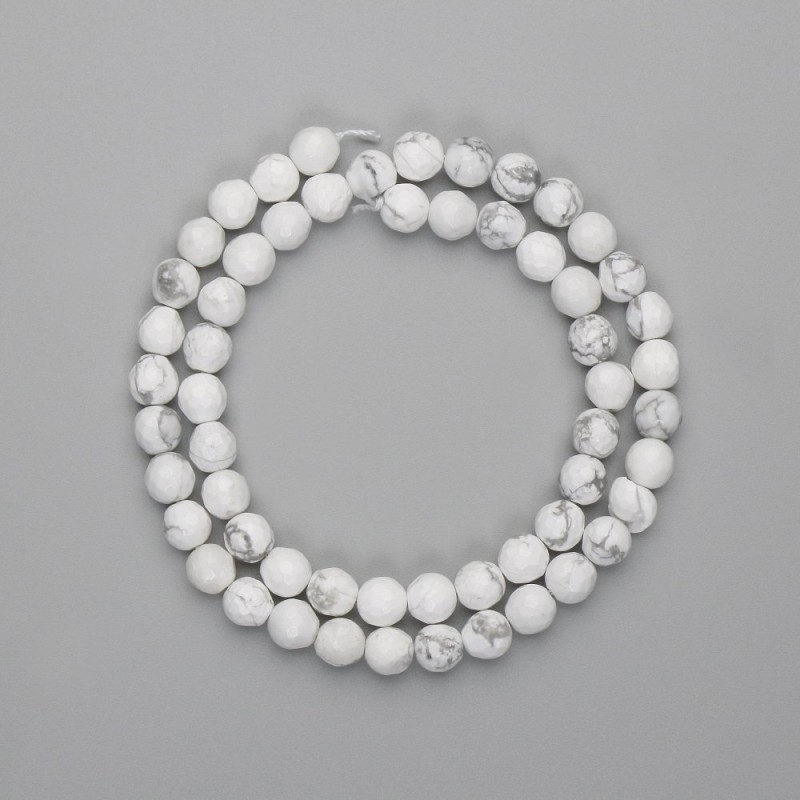 Cacholong faceted round beads, 6 mm diameter, 36 cm long on a thread