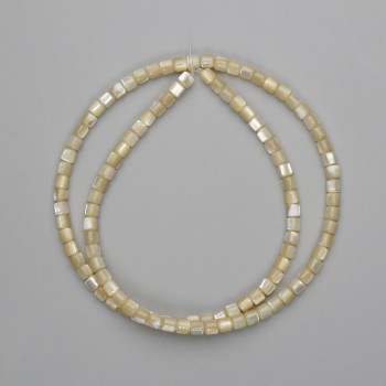 Beige mother-of-pearl cylinder beads, diameter 3.5 mm, 39 cm strand on thread