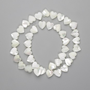 Mother-of-Pearl Heart Beads, 10 mm Diameter, 40 cm Thread Length