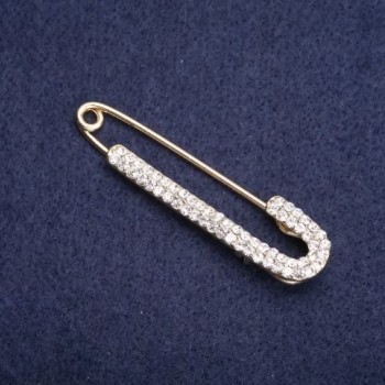 Brooch-pin with white crystals, 75×16 mm, gold-tone metal