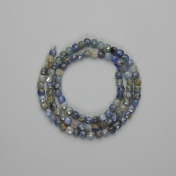 Kyanite beads, faceted cube 4x4 mm, length approx. 39 cm, on thread