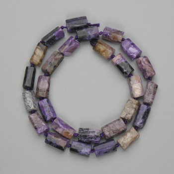 Charoite beads, faceted, 12–14×6, 5–7 mm, length of about 41 cm on thread