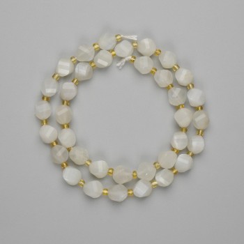 Belomorite Beads, Faceted Diamond Shape 8x7 mm, Seed Beads 3 mm, Length 36 cm on Thread