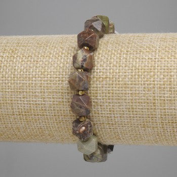 Bracelet with Picture Jasper, Faceted 8.5×8 mm with 3 mm Seed Beads, Length 18 cm, Stretch