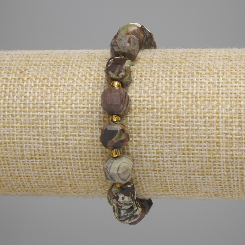 Landscape jasper bracelet with faceted cube 9×9 mm +-, seed beads 3 mm +-, length 18 cm +- stretch
