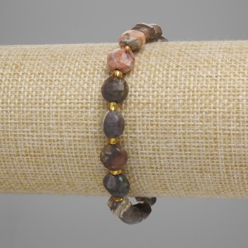 Bracelet with Picture Jasper, faceted 9 mm +-, seed beads 3 mm +-, length 18 cm +- stretch