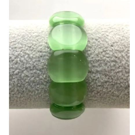 Cat's Eye Bracelet, Green, Link-Style, 18x12 mm, Length 18 cm (Stretch)