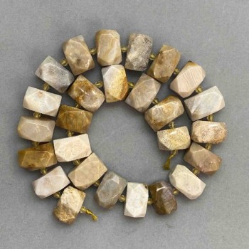 Fossilized Coral Beads, Faceted, 16–19×11–12 mm, with 4 mm Seed Beads, 40 cm Length, on a Thread