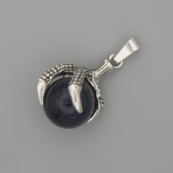 Aventurine Pendant Night of Kaïra Paw with Sphere 18x37 mm - Silver-tone Metal