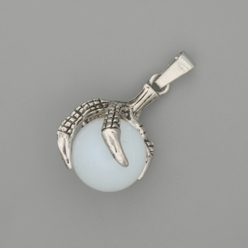 Moonstone Paw Pendant with Ball, 18x37mm, Silver-Tone Metal