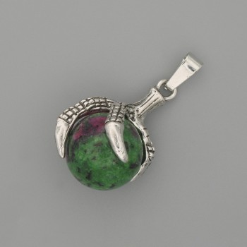 Zoisite Pendant - Paw with Sphere, Silver-tone Metal