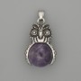 Owl Pendant with Amethyst in Silvery Metal, diameter 30x20 mm, length approx. 37 mm