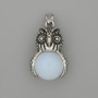 Owl Pendant with Moonstone in Silver-Toned Metal, 30x20 mm diameter, approx. 37 mm long