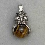 Owl Pendant with Tiger's Eye, Silver-Tone Metal, 30x20 mm Oval, 37 mm Long