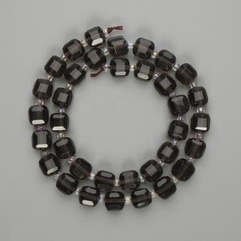Smoky Quartz Beads – Faceted Cube 8x8 mm ±, Seed Beads 3 mm ±, Length 37 cm ± on Thread