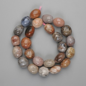 Faceted Petrified Coral Beads 14-16×13-15 mm, length approx. 39 cm on thread