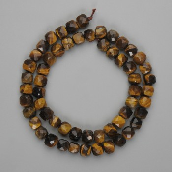Tiger's Eye beads faceted cube 7x7 mm, length 40 cm on thread