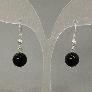 Agate Earrings - Smooth Ball, 10 mm diameter, 30 mm length+