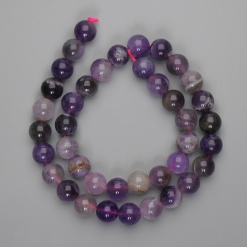 Amethyst beads, smooth round 10mm, length 39 cm